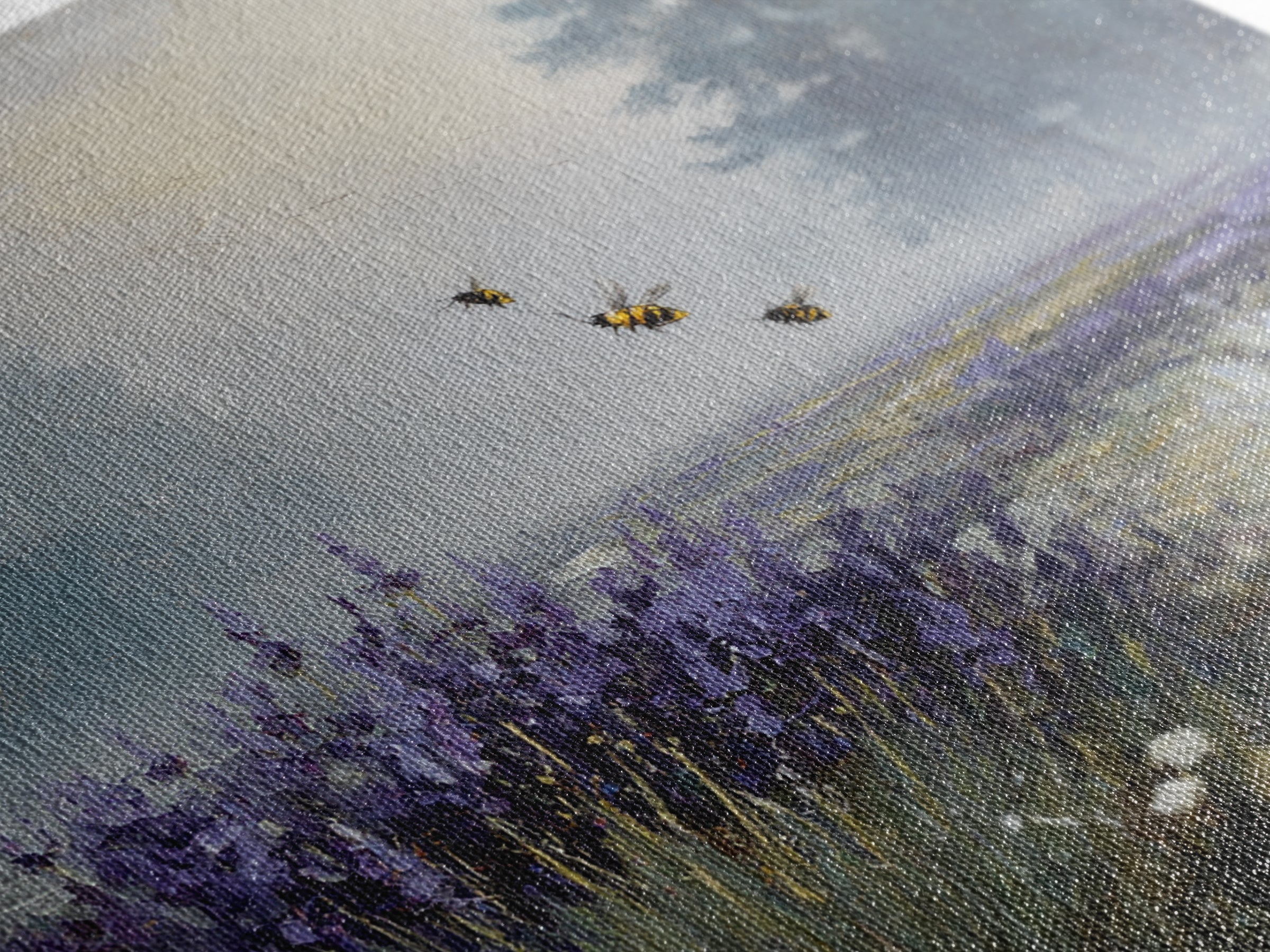 Bees Circling Lavender Blossoms Framed Canvas Print, Nature Art, Ocean Art, Living Room Decor, Fine Art, Nature, Art Print, NAT-1x1-71