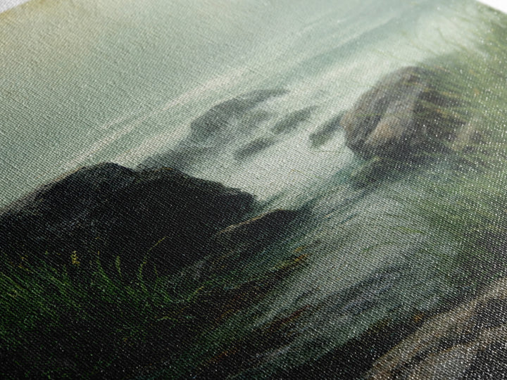 Waterfall Hidden Among Dark Green Rocks Canvas Print, Nature Art, Modern Decor, Living Room Decor, Fine Art, Nature, Home Decor, NAT-1x1-75