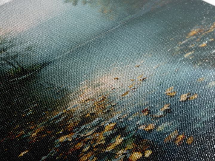 Autumn Leaves Floating on Quiet Stream Framed Canvas Print, Nature Art, Gallery Decor, Living Room Decor, Fine Art, Nature, NAT-1x1-78
