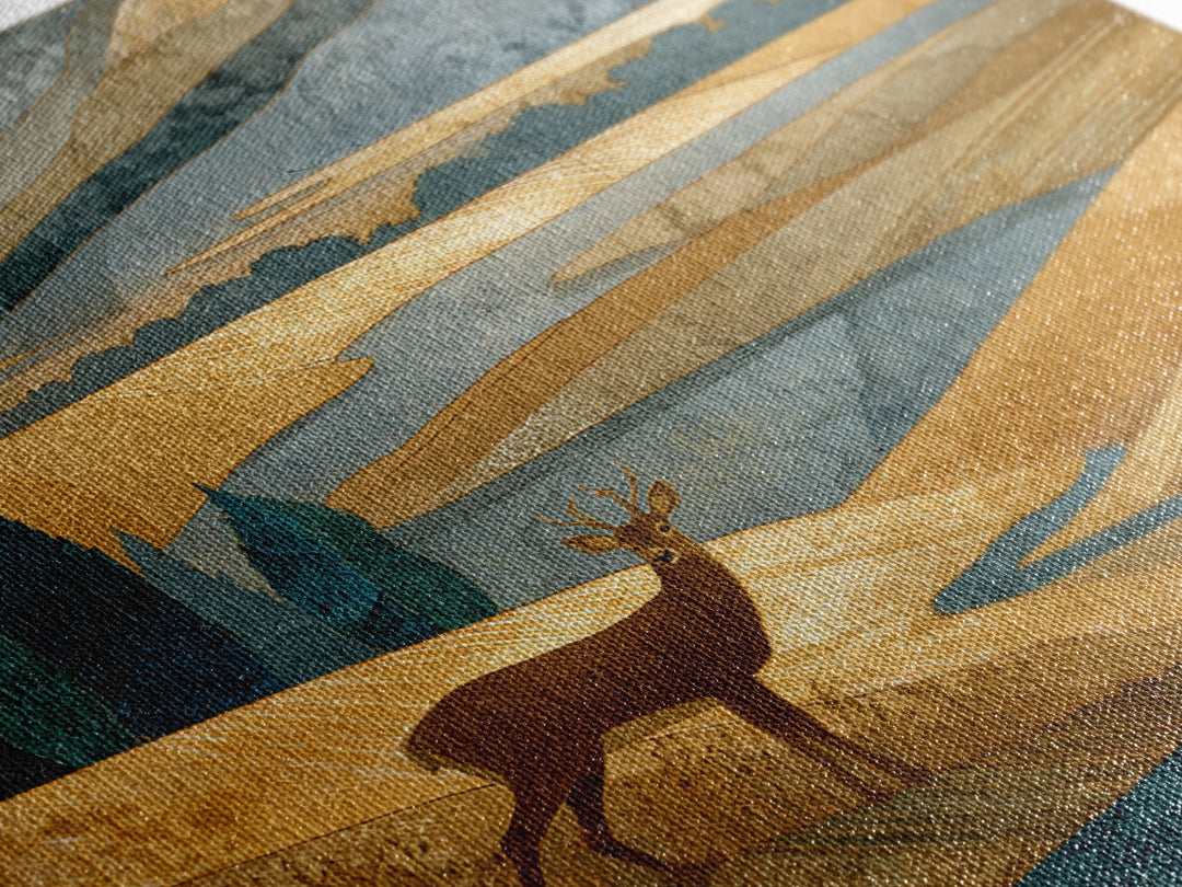 Deer Standing in a Golden Field Framed Canvas Print, Nature Art, Modern Decor, Living Room Decor, Fine Art, Nature, Home Decor, NAT-1x1-80