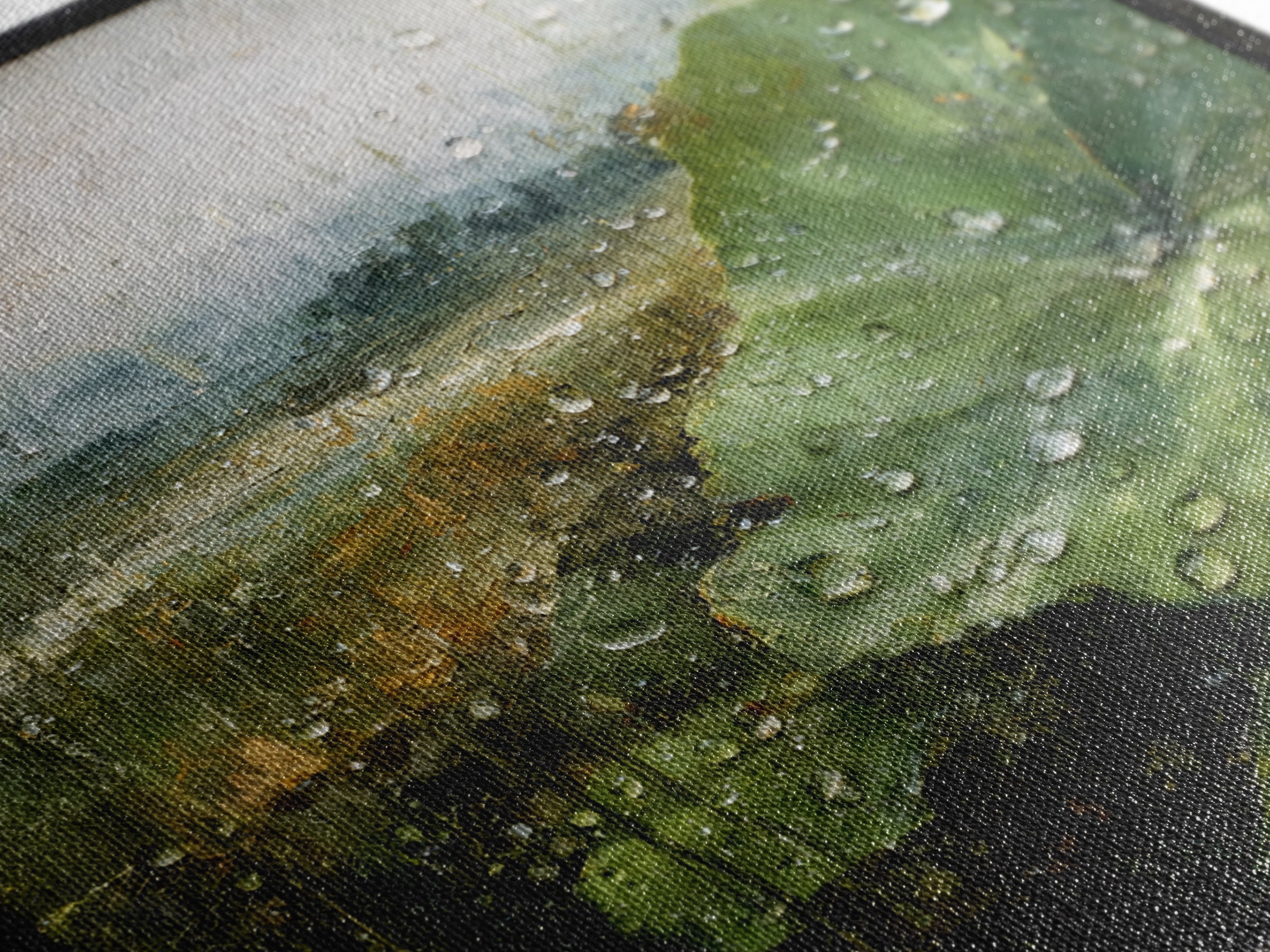 Rain Drops on a Large Green Leaf Canvas Print, Nature Art, Landscape Print, Living Room Decor, Fine Art, Nature, NAT-1x1-9