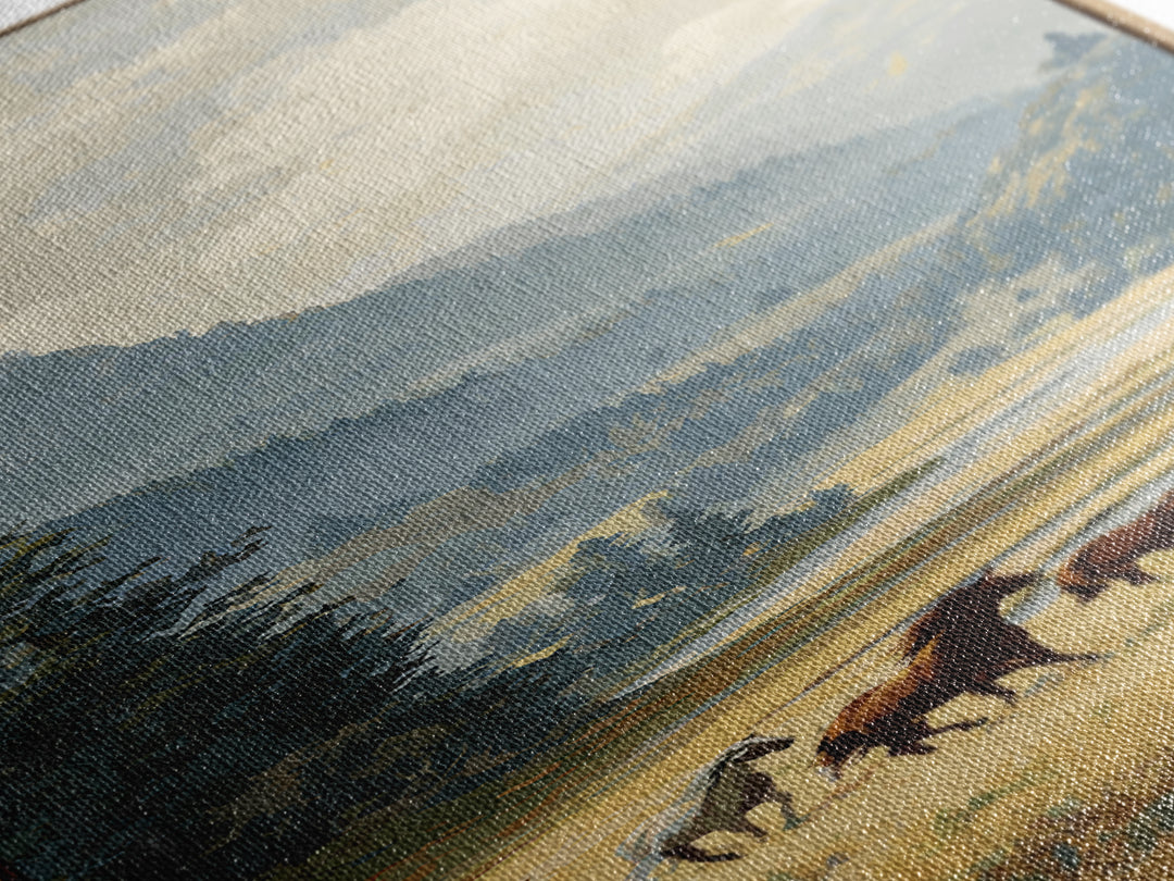 Wild Horses Running Near Mountain Ridge Canvas Print, Nature Art, Living Room Wall Art, Living Room Decor, Fine Art, Nature, NAT-1x3-10