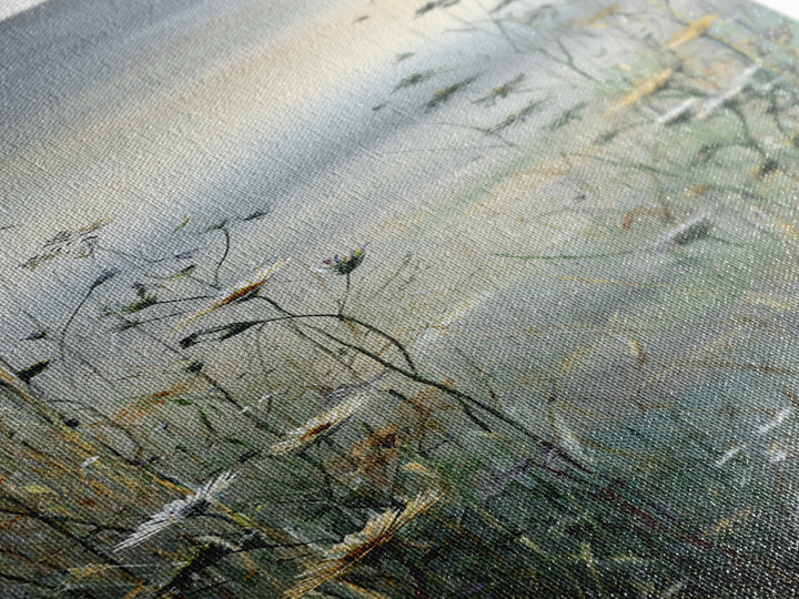 Sunrise Through Tall Grass and Wildflowers Framed Canvas Print, Nature Art, Living Room Decor, Watercolor Art, Nature, NAT-1x3-47