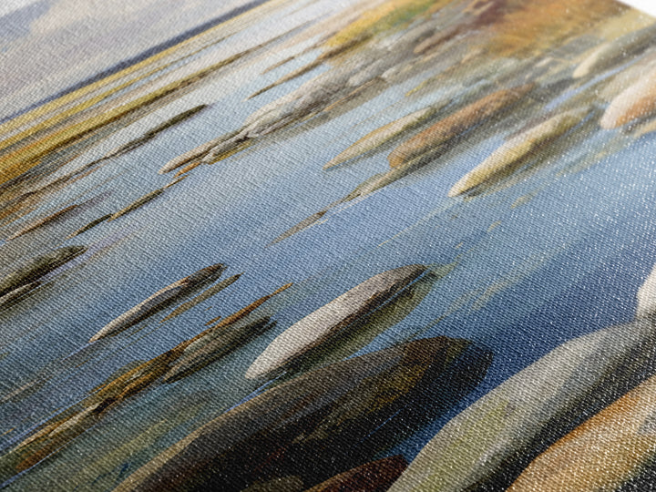 River Stones under Clear Shallow Water Canvas Print, Nature Art, Painting, Living Room Decor, Fine Art, Nature, Modern Wall Art, NAT-1x3-73
