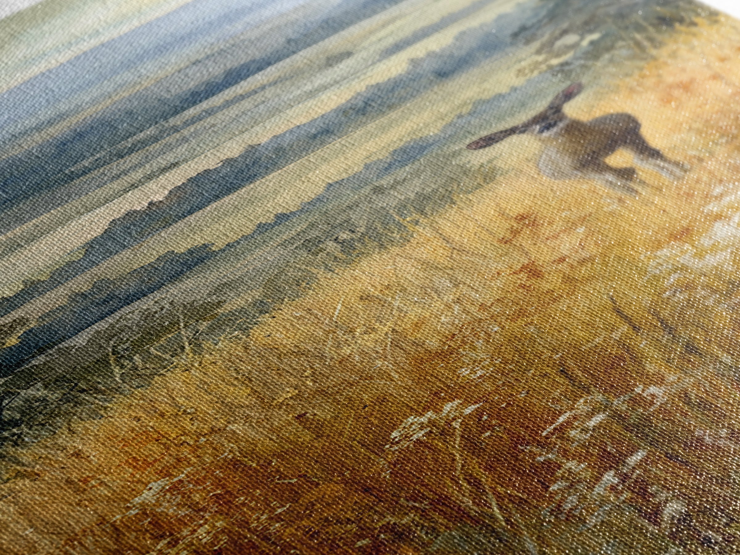 Deer Standing in a Golden Field Framed Canvas Print, Nature Art, Watercolor Painting, Living Room Decor, Fine Art, Nature, NAT-1x3-92