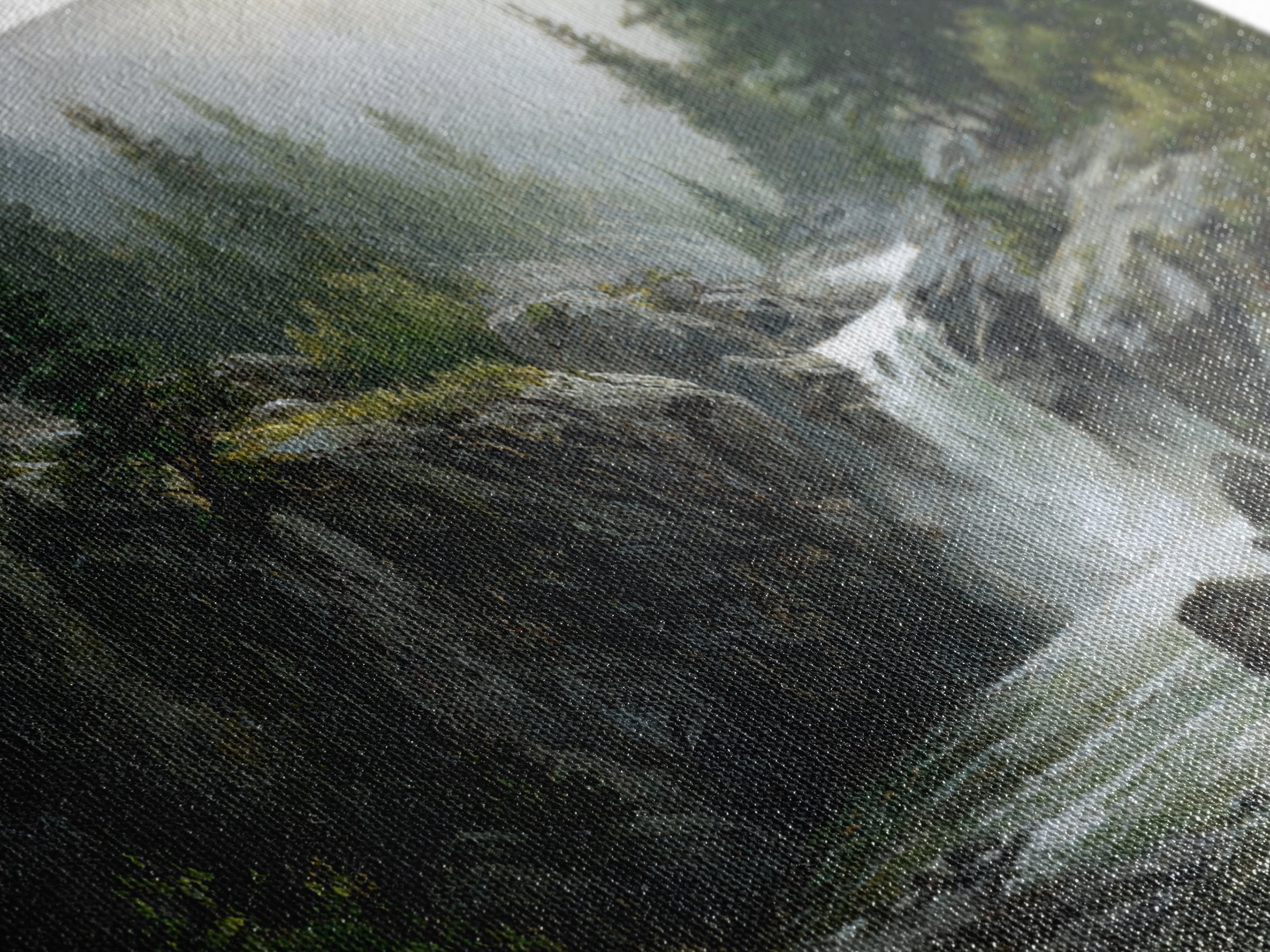 Waterfall Hidden Among Dark Green Rocks Canvas Print, Nature Art, Framed Art, Living Room Decor, Oil Painting, Nature, NAT-2x1-47