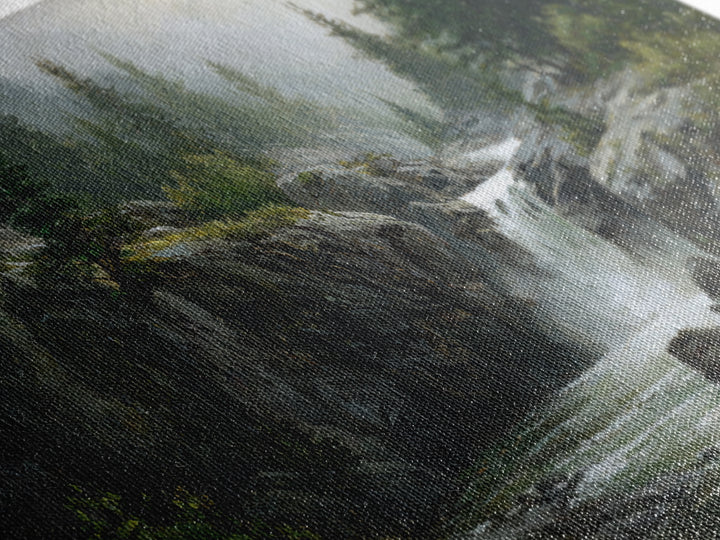Waterfall Hidden Among Dark Green Rocks Canvas Print, Nature Art, Framed Art, Living Room Decor, Oil Painting, Nature, NAT-2x1-47