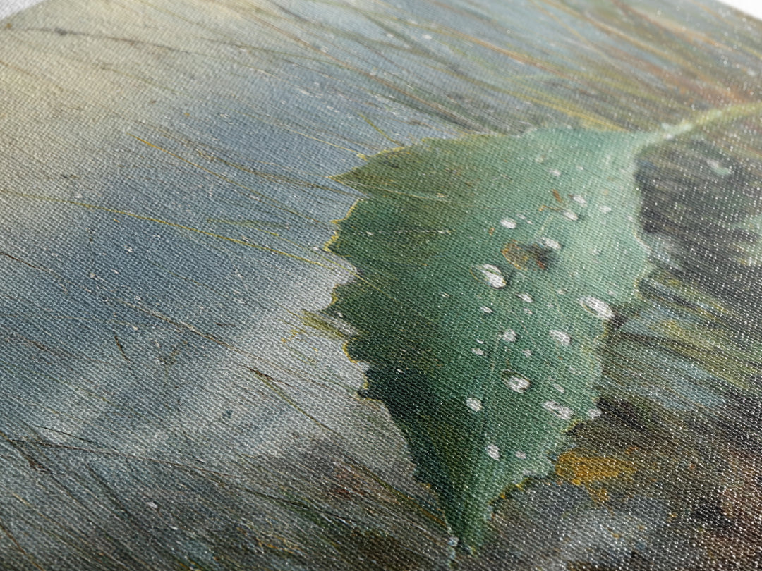 Rain Drops on a Large Green Leaf Canvas Print, Nature Art, Wall Hangings, Living Room Decor, Watercolor Art, Nature, NAT-2x1-53