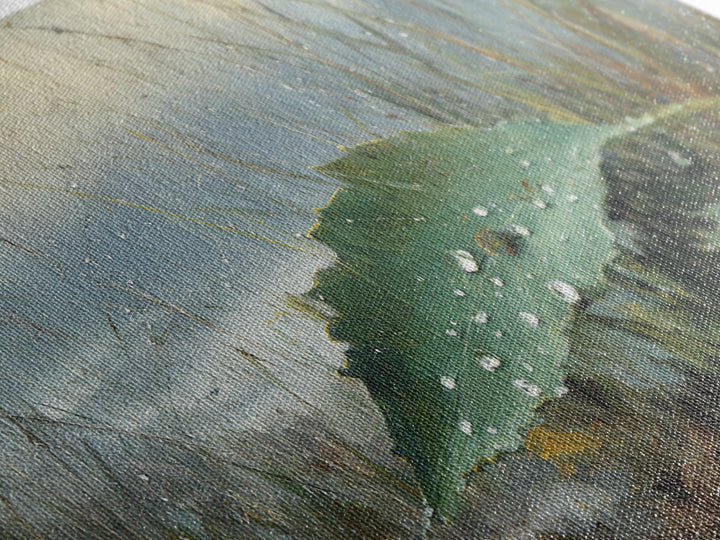 Rain Drops on a Large Green Leaf Canvas Print, Nature Art, Wall Hangings, Living Room Decor, Watercolor Art, Nature, NAT-2x1-53