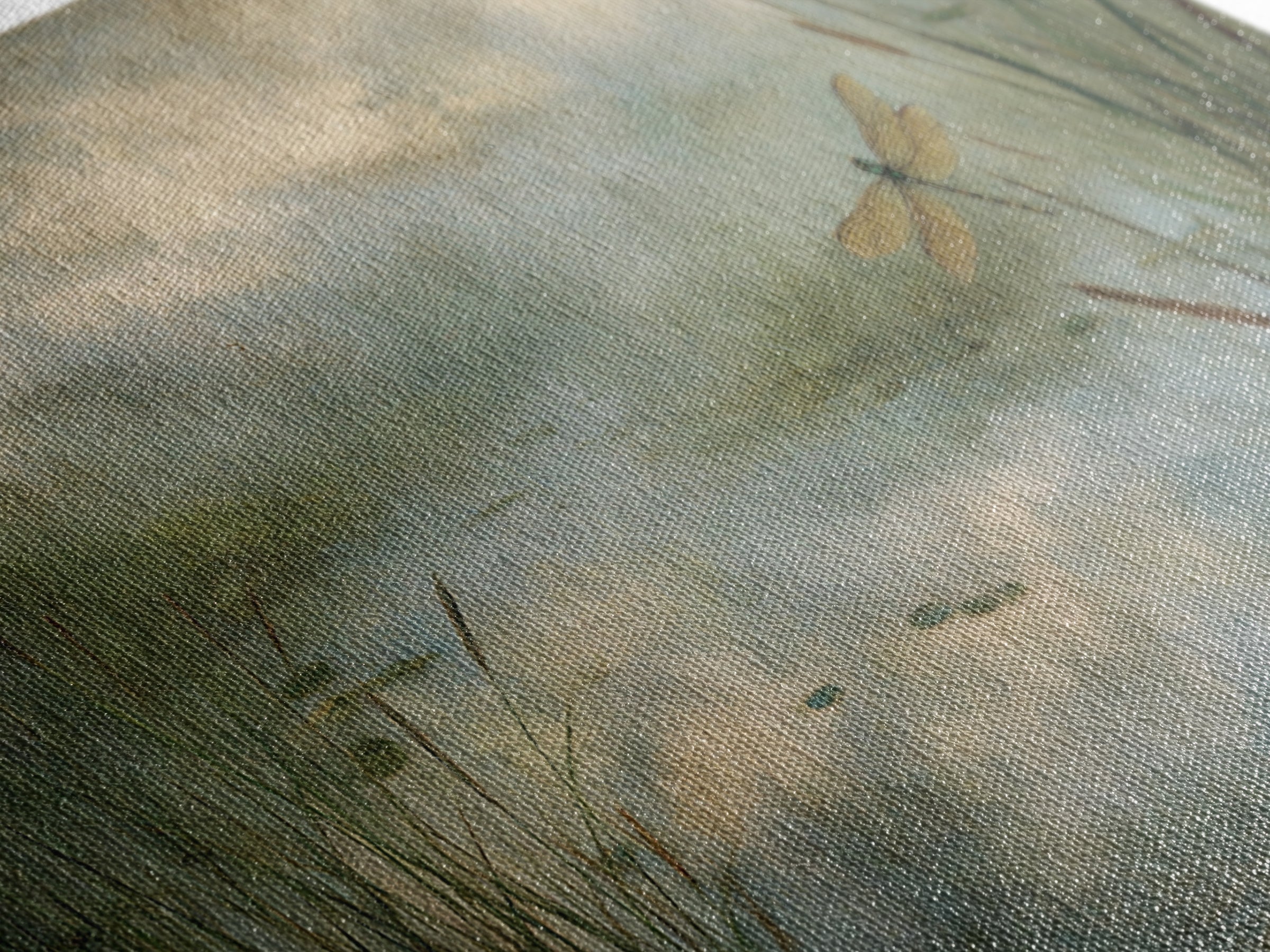 Dragonfly over a Pond with Reeds Canvas Print, Nature Art, Room Decor, Living Room Decor, Oil Painting, Nature, Wall Hangings, NAT-2x1-62