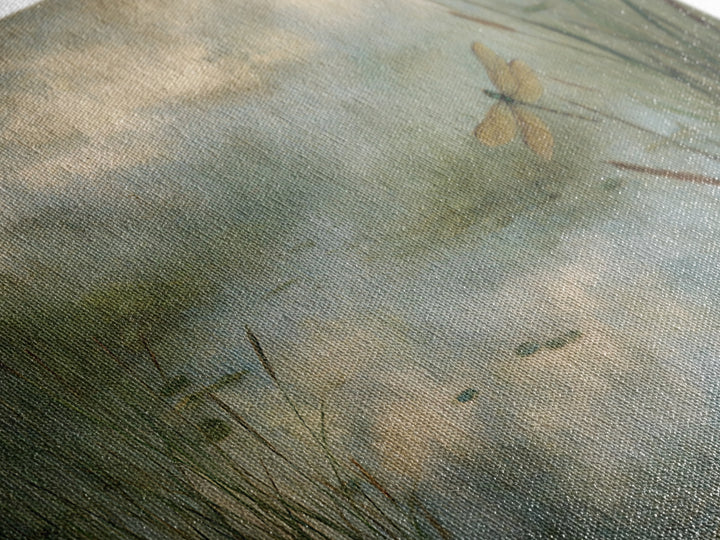 Dragonfly over a Pond with Reeds Canvas Print, Nature Art, Room Decor, Living Room Decor, Oil Painting, Nature, Wall Hangings, NAT-2x1-62