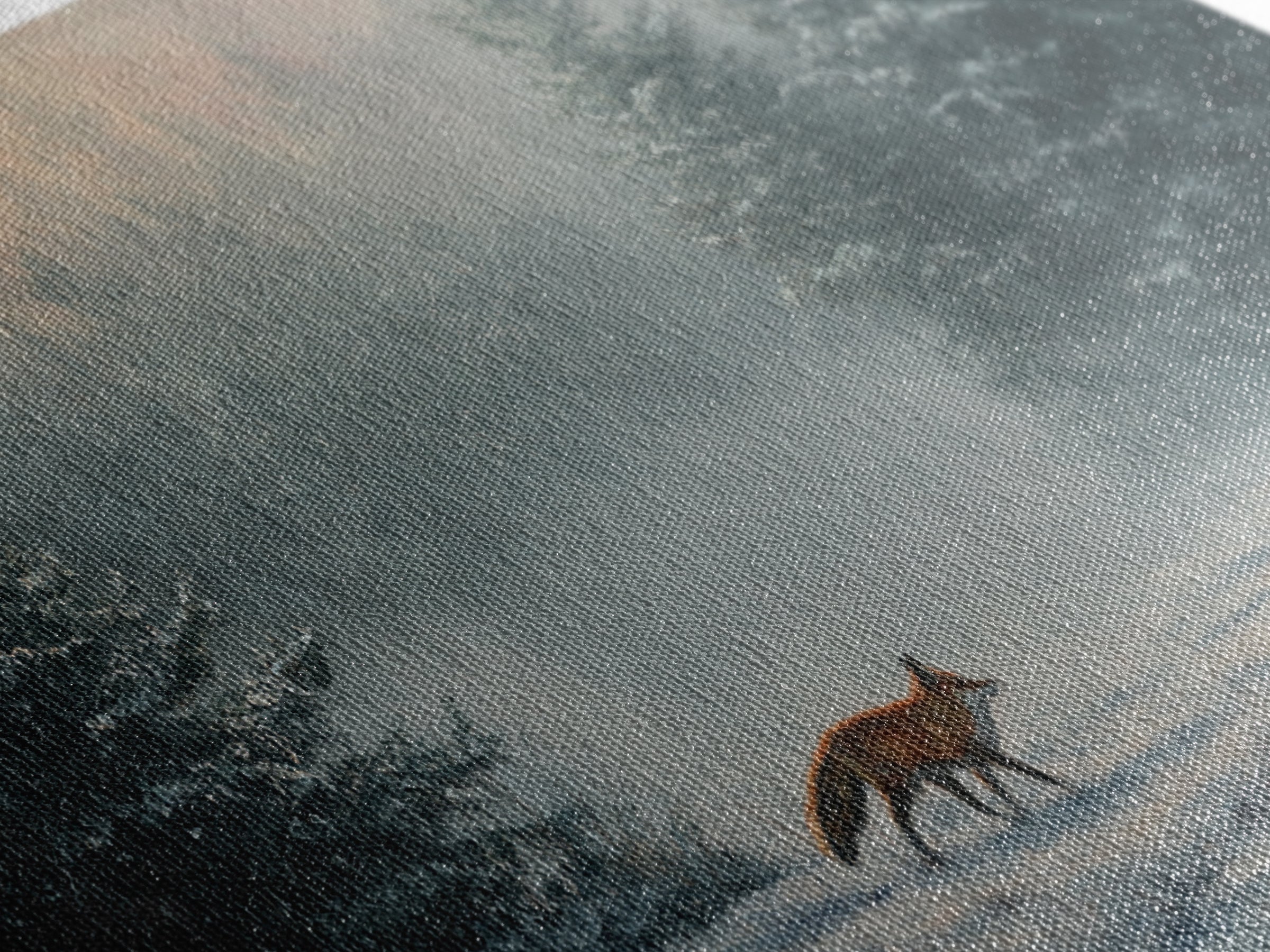 Fox Crossing a Snowy Forest Clearing Canvas Print, Nature Art, Contemporary Art, Living Room Decor, Fine Art, Nature, NAT-2x1-78