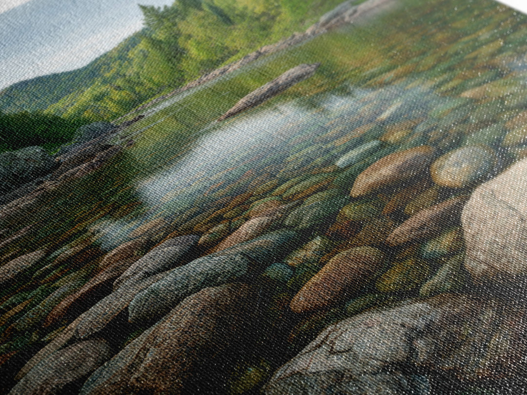 River Stones under Clear Shallow Water Framed Canvas Print, Nature Art, Living Room Decor, Oil Painting, Nature, NAT-2x3-21