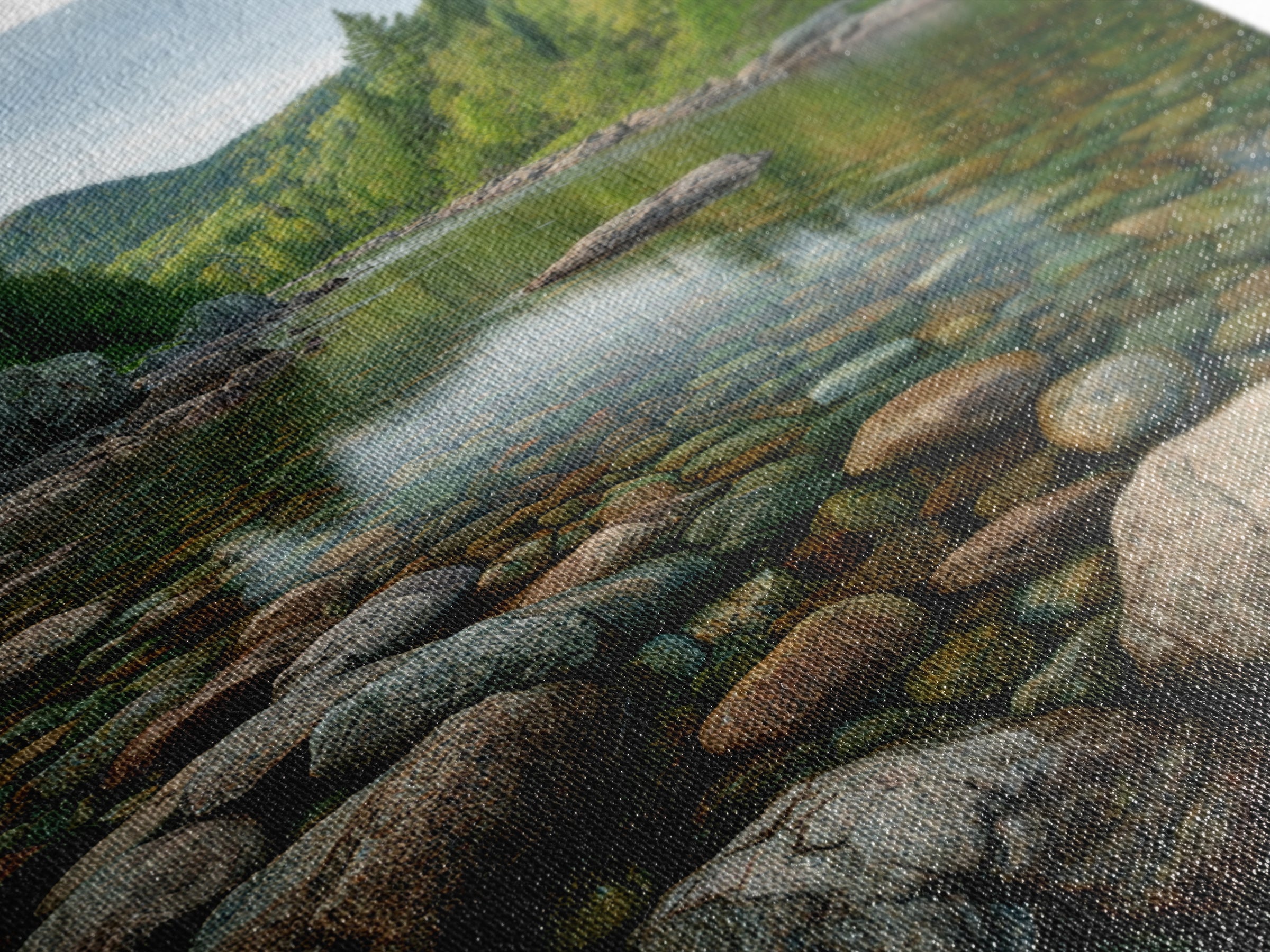 River Stones under Clear Shallow Water Framed Canvas Print, Nature Art, Living Room Decor, Oil Painting, Nature, NAT-2x3-21
