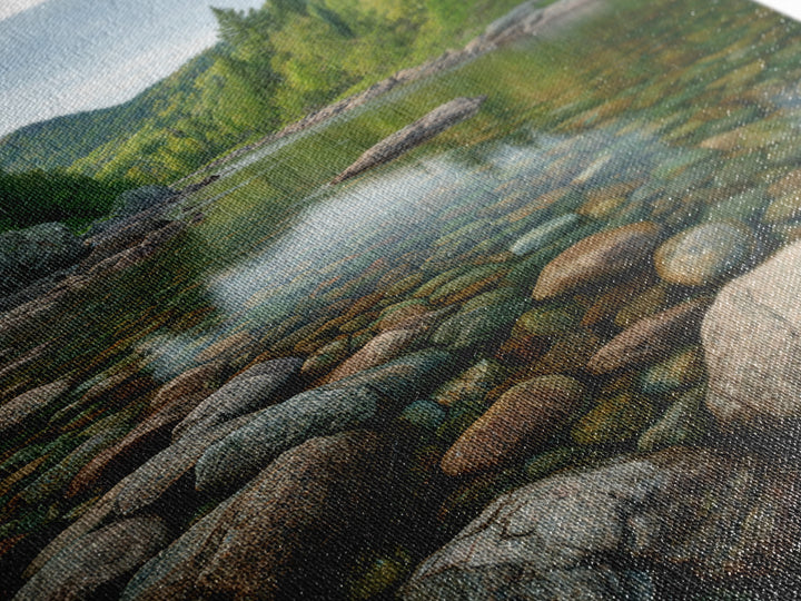 River Stones under Clear Shallow Water Framed Canvas Print, Nature Art, Living Room Decor, Oil Painting, Nature, NAT-2x3-21