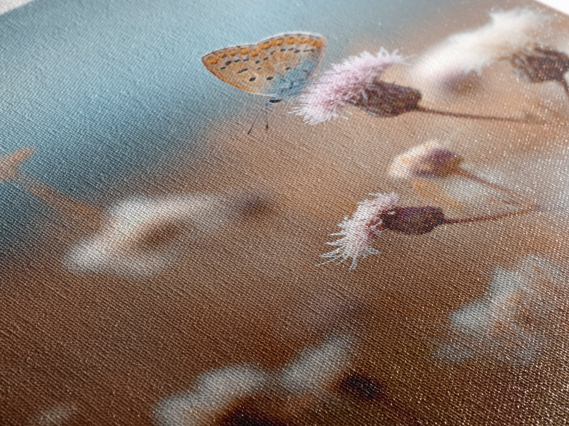 Butterfly Resting on a Blooming Thistle Framed Canvas Print, Nature Art, Mountain Wall Art, Living Room Decor, Watercolor Art, NAT-2x3-36