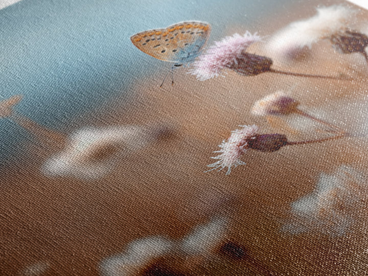 Butterfly Resting on a Blooming Thistle Framed Canvas Print, Nature Art, Mountain Wall Art, Living Room Decor, Watercolor Art, NAT-2x3-36