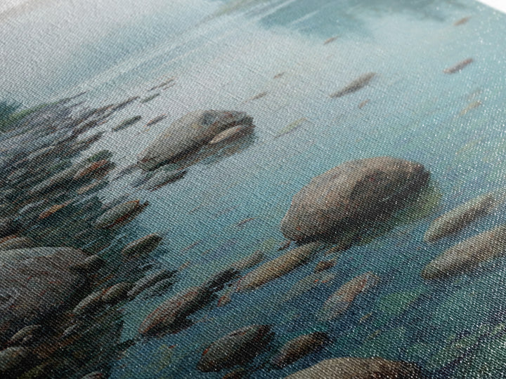 River Stones under Clear Shallow Water Framed Canvas Print, Nature Art, Artwork, Living Room Decor, Fine Art, Nature, NAT-2x3-69