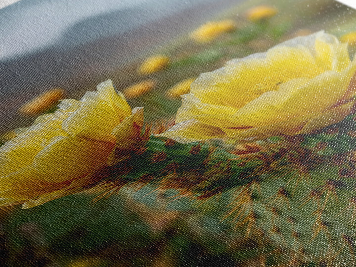 Desert Cactus Blooming After Rain Framed Canvas Print, Nature Art, 3d Wall Art, Living Room Decor, Watercolor Art, Nature, NAT-2x3-76