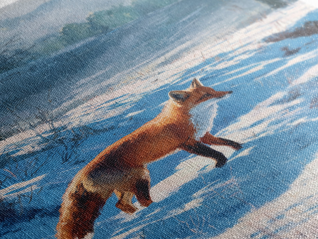 Fox Crossing a Snowy Forest Clearing Framed Canvas Print, Nature Art, Living Room Decor, Oil Painting, Nature, NAT-2x3-90