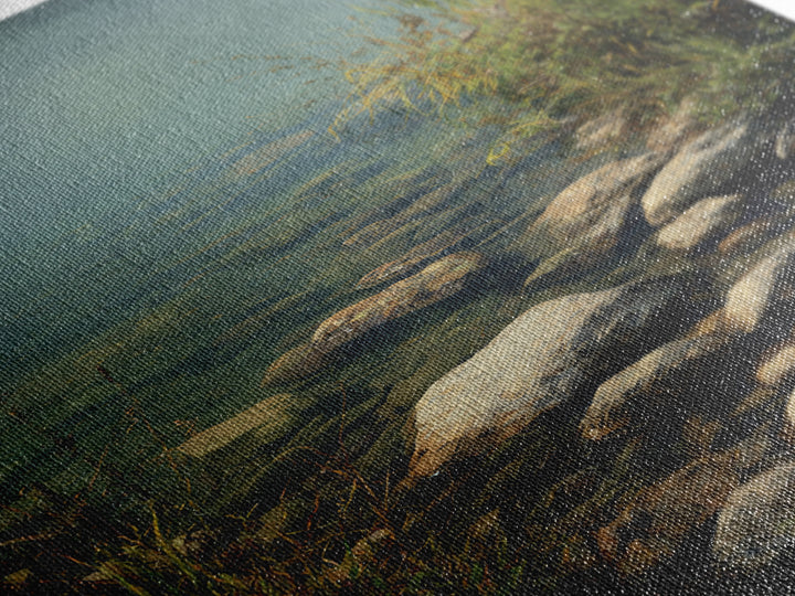 River Stones under Clear Shallow Water Framed Canvas Print, Nature Art, Artwork, Living Room Decor, Fine Art, Nature, NAT-2x3-93