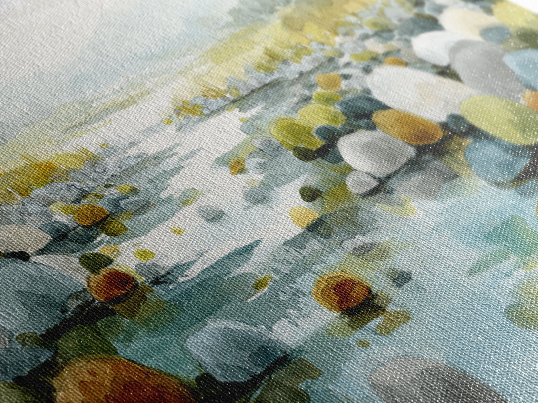 River Stones under Clear Shallow Water Canvas Print, Nature Art, Abstract Wall Art, Living Room Decor, Oil Painting, Nature, NAT-3x1-29