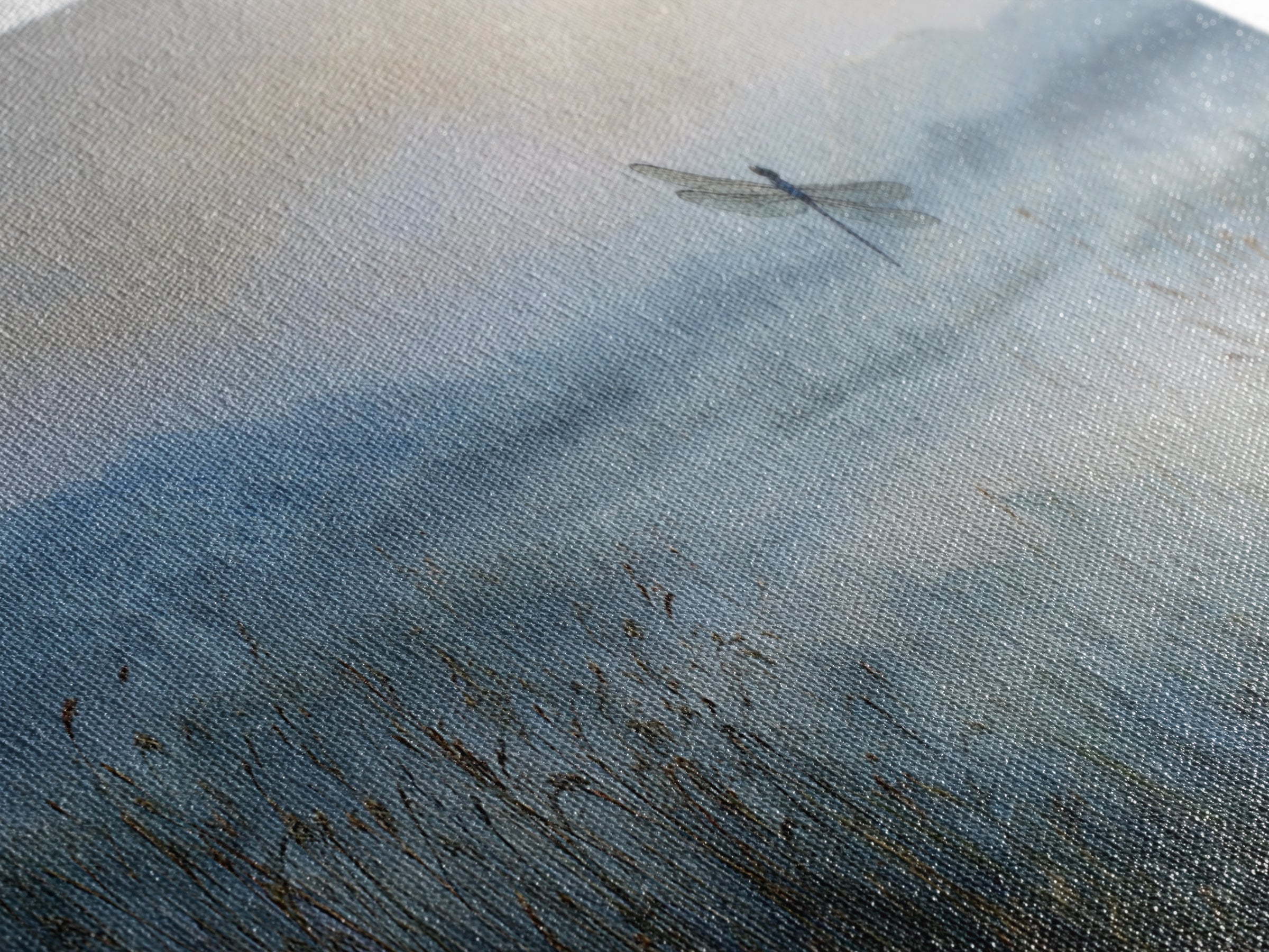 Dragonfly over a Pond with Reeds Canvas Print, Nature Art, Printable Wall Art, Living Room Decor, Abstract Art, Nature, NAT-3x1-34