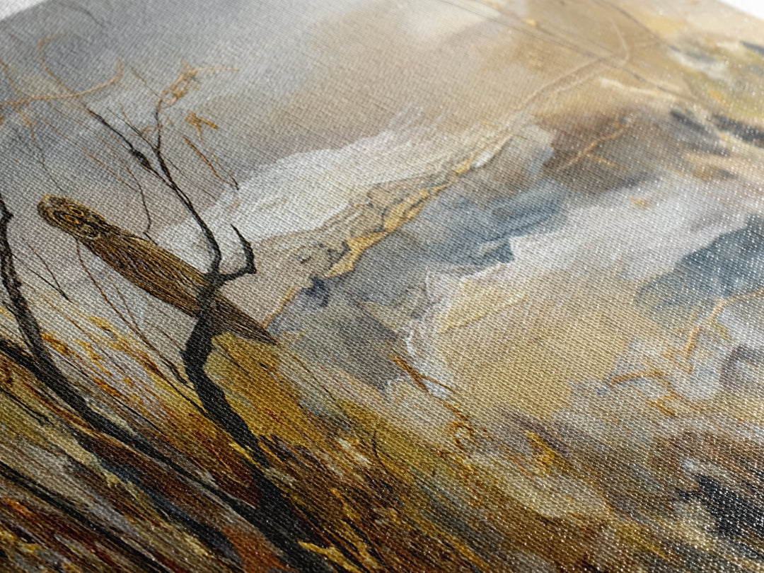 Owl in Moonlit Branches Canvas Print, Nature Art, Art Print, Living Room Decor, Oil Painting, Nature, Printable Wall Art, NAT-3x1-35