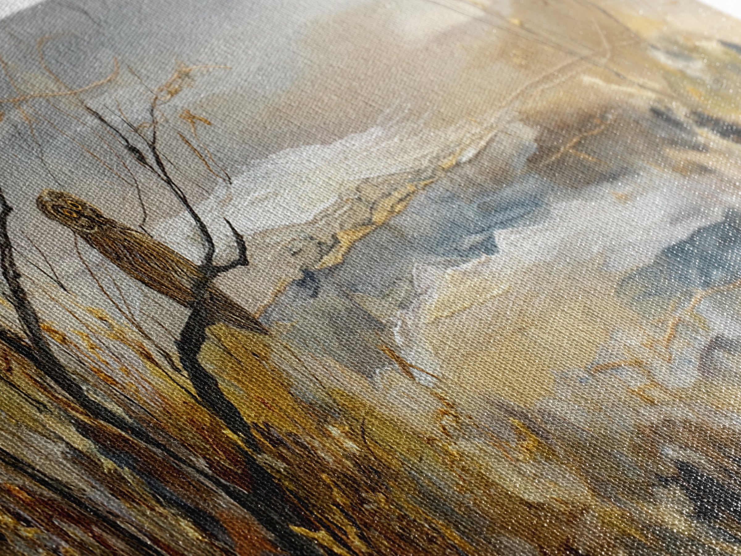 Owl in Moonlit Branches Canvas Print, Nature Art, Art Print, Living Room Decor, Oil Painting, Nature, Printable Wall Art, NAT-3x1-35