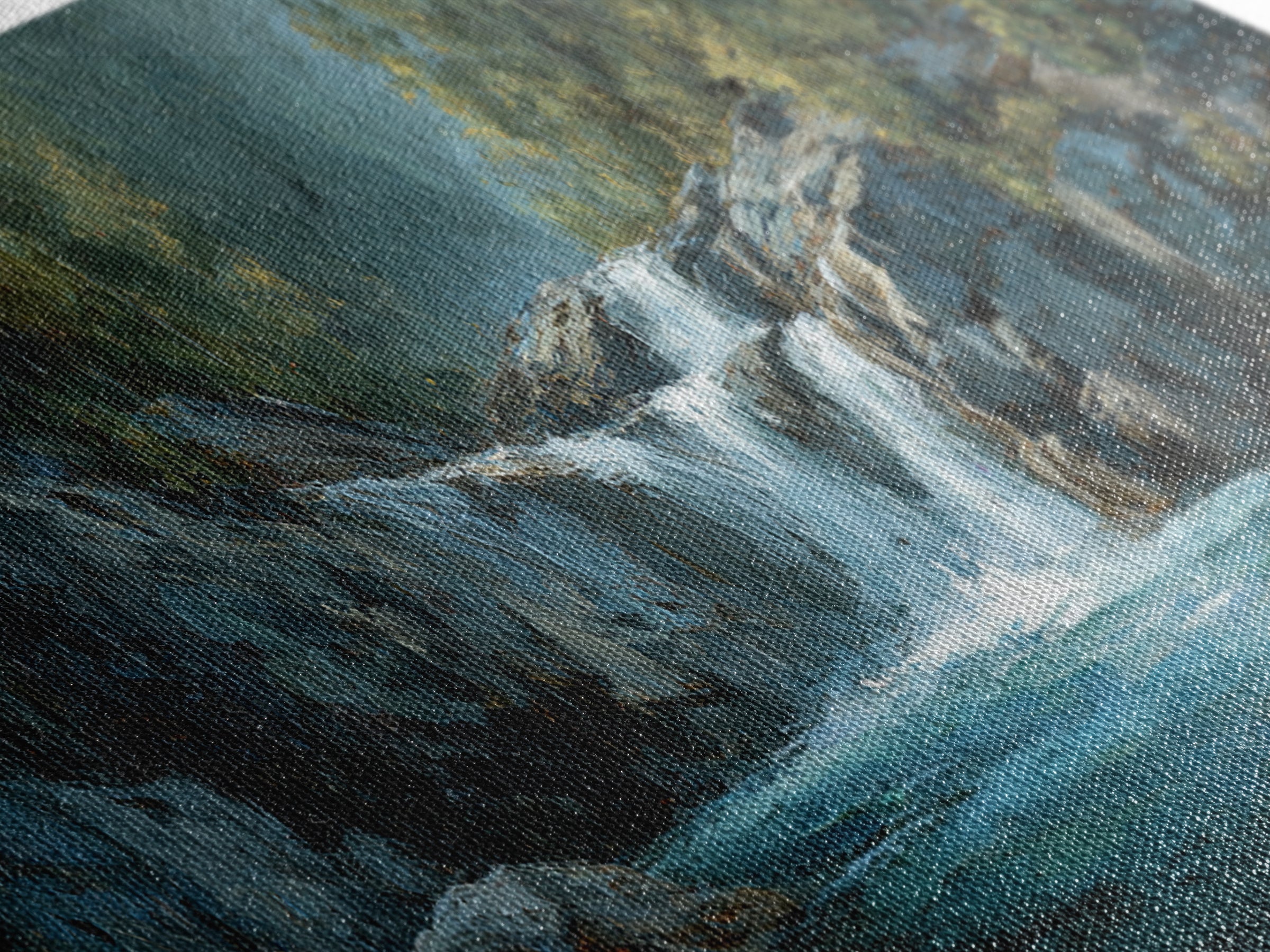 Waterfall Hidden Among Dark Green Rocks Canvas Print, Nature Art, Poster, Living Room Decor, Nature, Abstract Wall Art, NAT-3x1-43