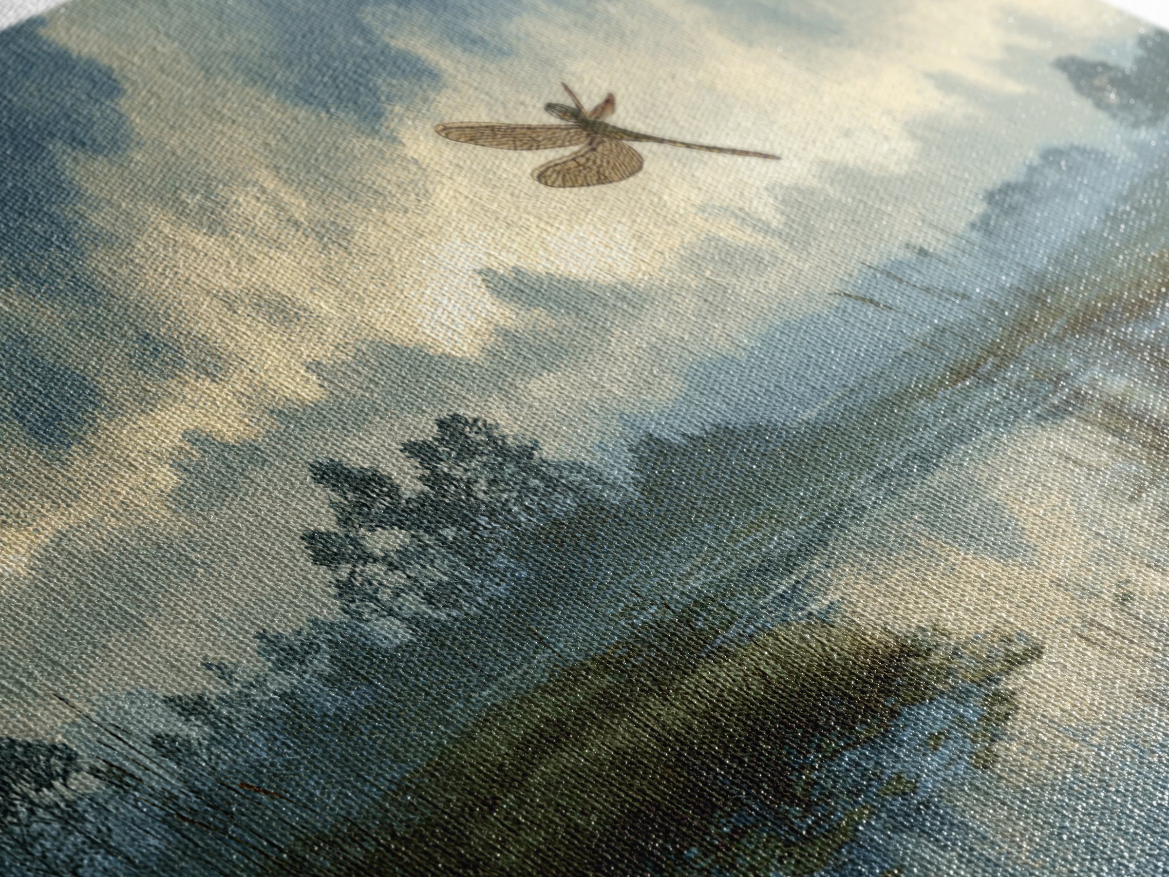 Dragonfly over a Pond with Reeds Framed Canvas Print, Nature Art, Wood Wall Art, Living Room Decor, Fine Art, Nature, NAT-3x1-58