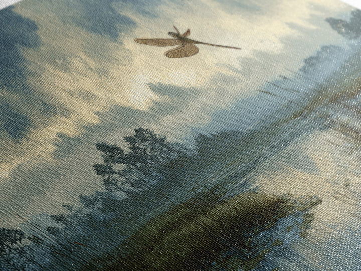 Dragonfly over a Pond with Reeds Framed Canvas Print, Nature Art, Wood Wall Art, Living Room Decor, Fine Art, Nature, NAT-3x1-58
