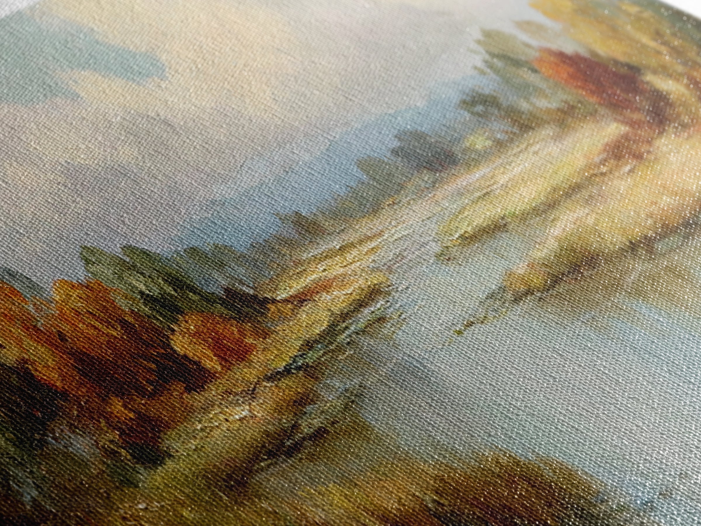 Autumn Leaves Floating on Quiet Stream Canvas Print, Nature Art, Art Print, Living Room Decor, Oil Painting, Nature, NAT-3x1-70