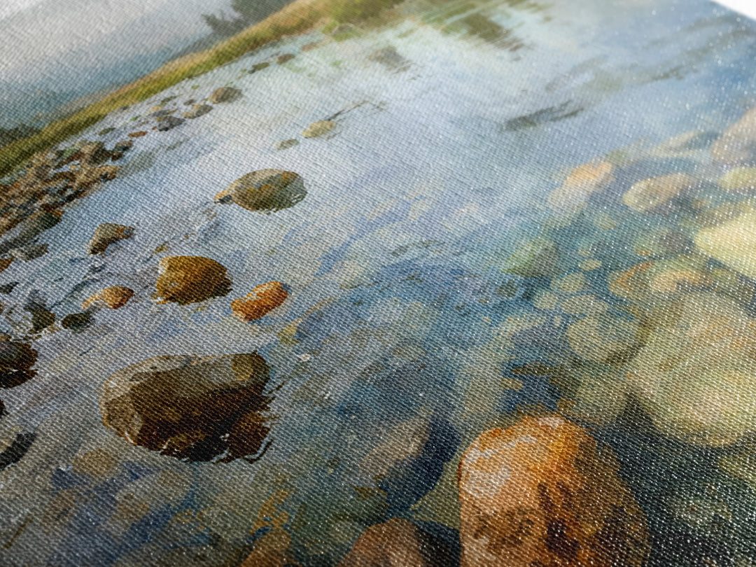 River Stones under Clear Shallow Water Canvas Print, Nature Art, Watercolor Painting, Living Room Decor, Fine Art, Nature, NAT-3x2-17