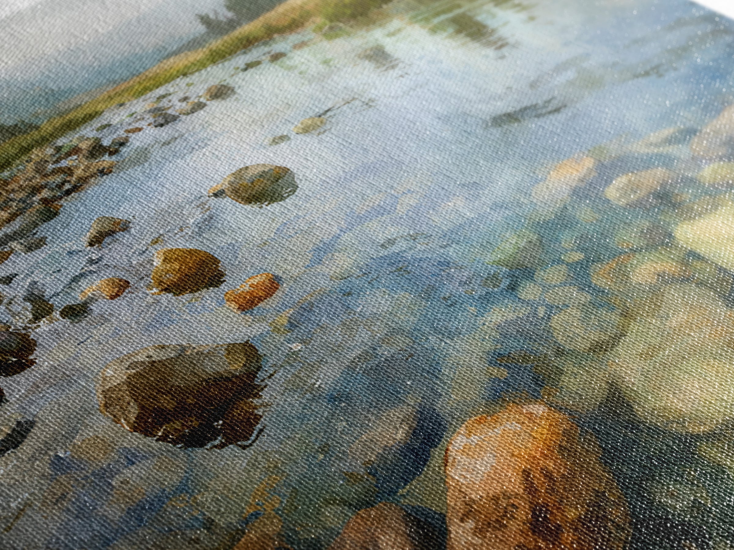 River Stones under Clear Shallow Water Canvas Print, Nature Art, Watercolor Painting, Living Room Decor, Fine Art, Nature, NAT-3x2-17