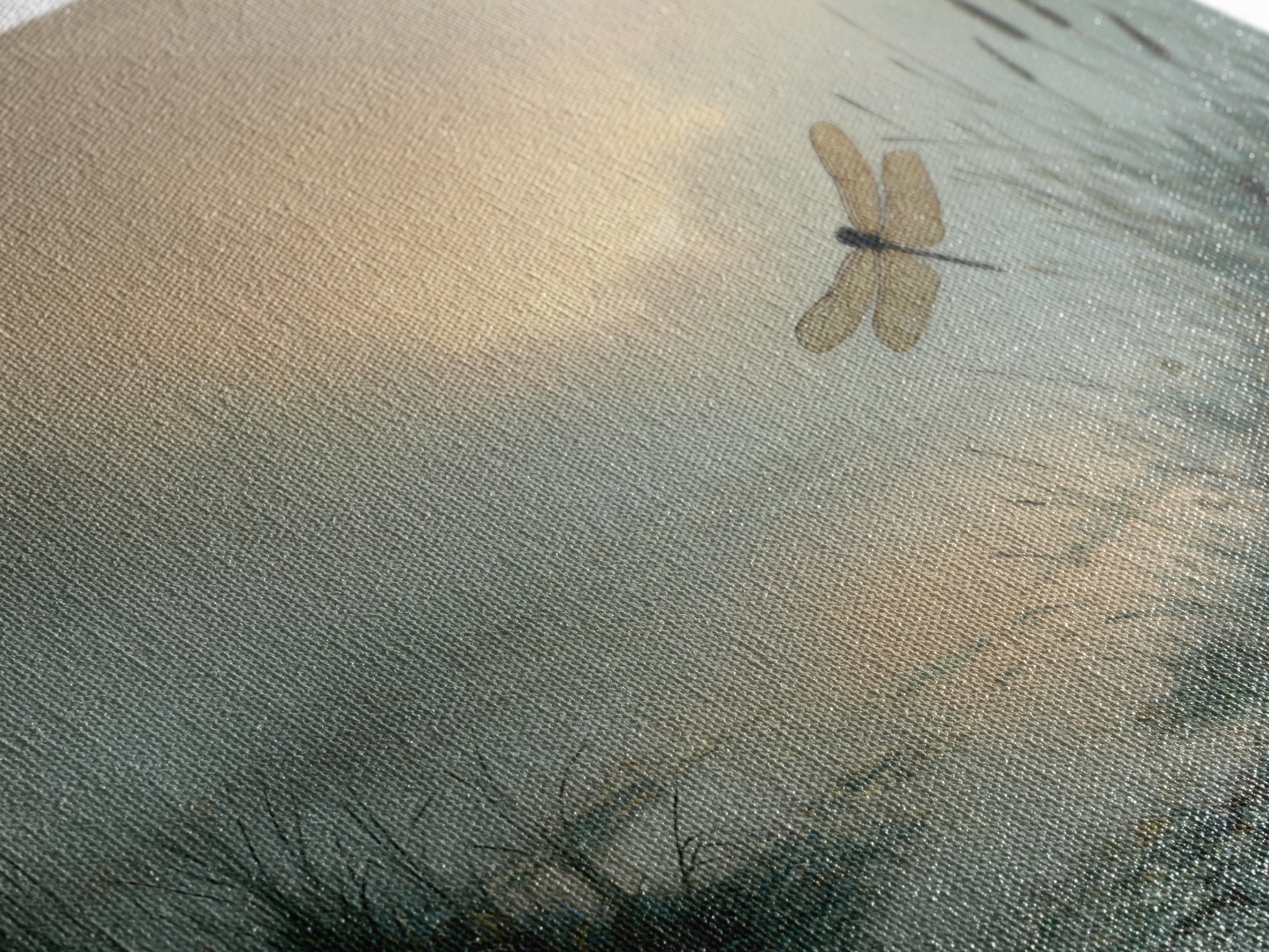 Dragonfly over a Pond with Reeds Canvas Print, Nature Art, Original Painting, Living Room Decor, Oil Painting, Nature, NAT-3x2-22