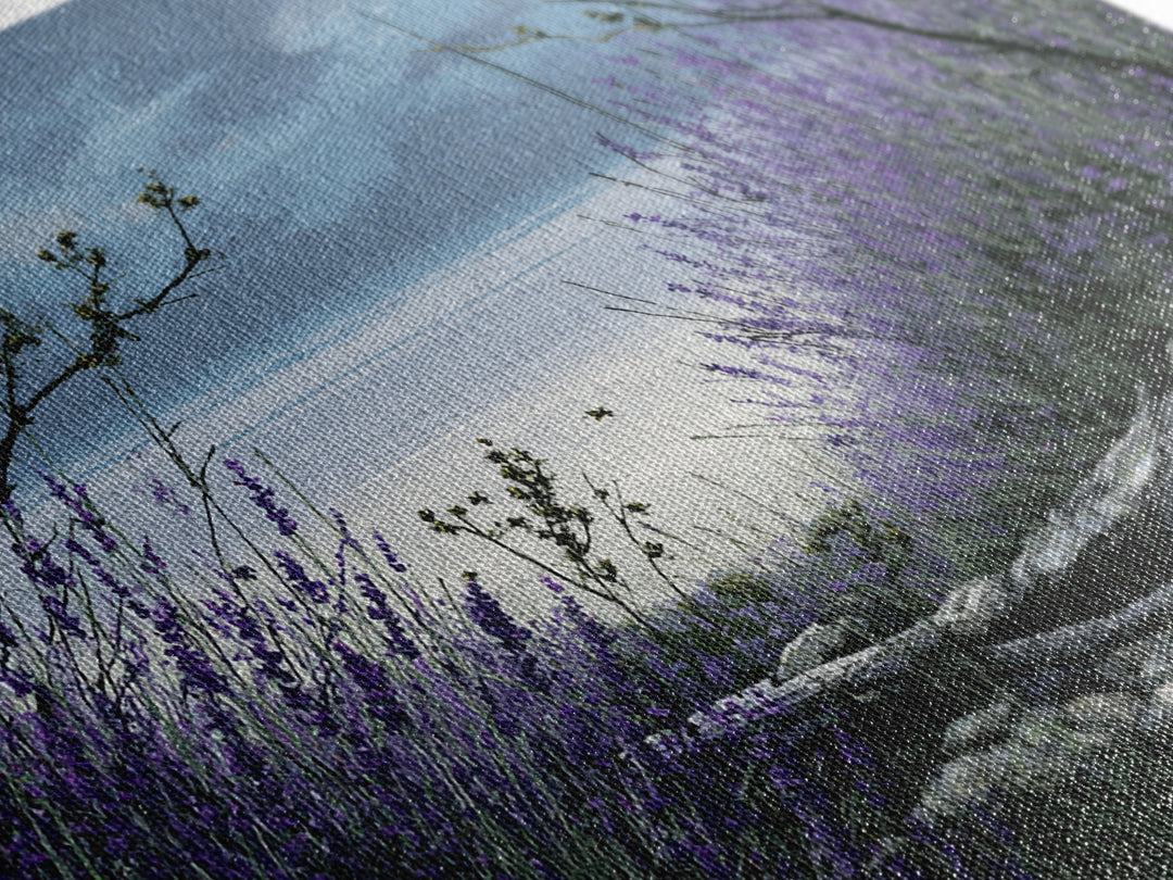 Bees Circling Lavender Blossoms Framed Canvas Print, Nature Art, Living Room Wall Art, Living Room Decor, Fine Art, Nature, NAT-3x2-27