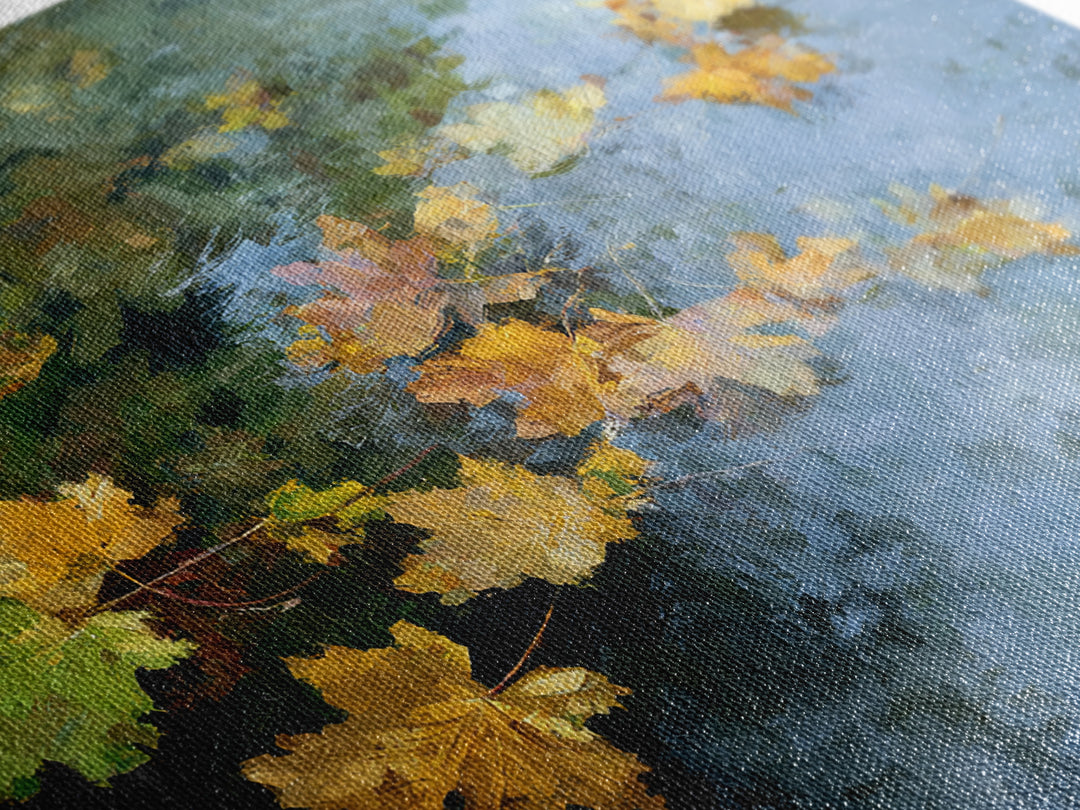 Autumn Leaves Floating on Quiet Stream Canvas Print, Nature Art, Modern Wall Art, Living Room Decor, Watercolor Art, Nature, NAT-3x2-34