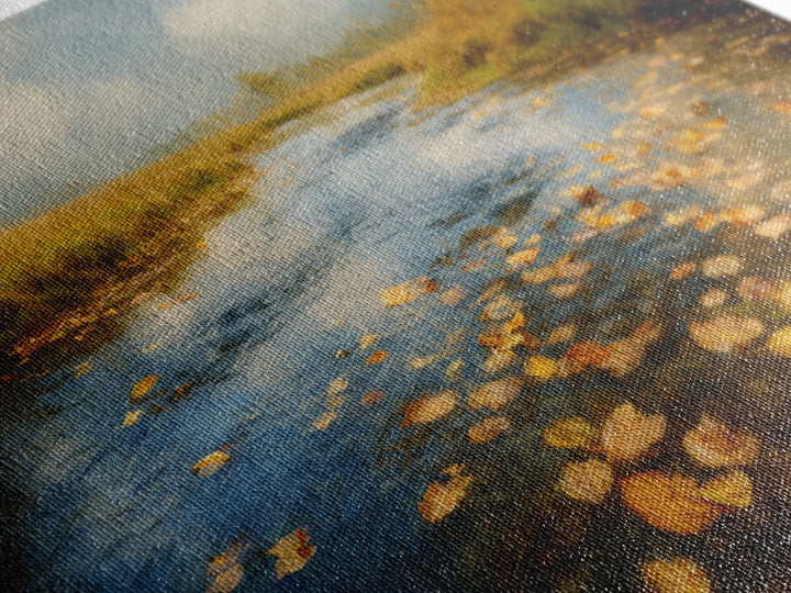 Autumn Leaves Floating on Quiet Stream Canvas Print, Nature Art, Modern Wall Art, Living Room Decor, Watercolor Art, Nature, NAT-3x2-58