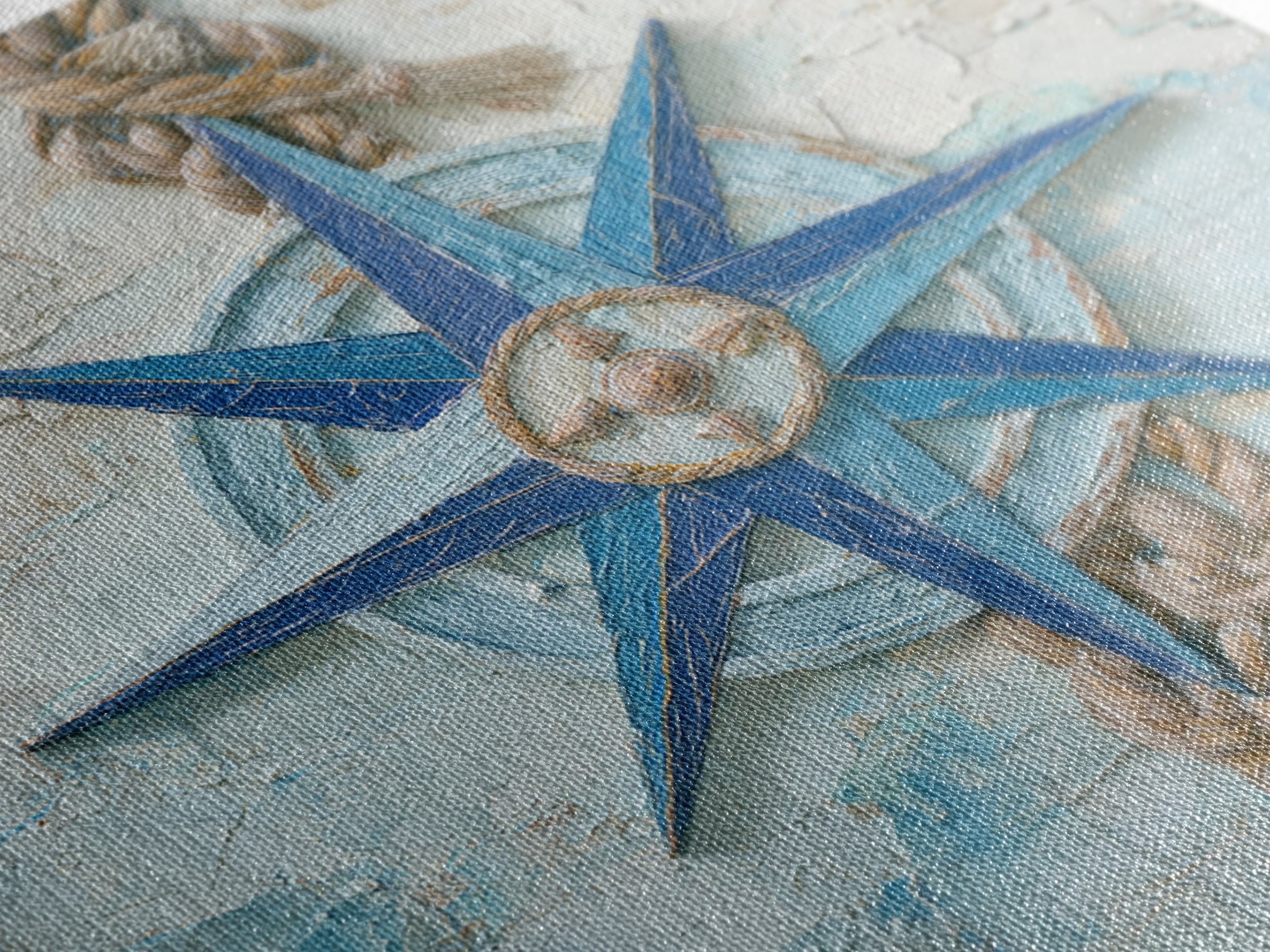Nautical Star Compass Rose Framed Canvas Print, Nautical Art, Gallery Decor, Coastal Decor, Fine Art, Harbor, Wall Art, NAU-1x1-38