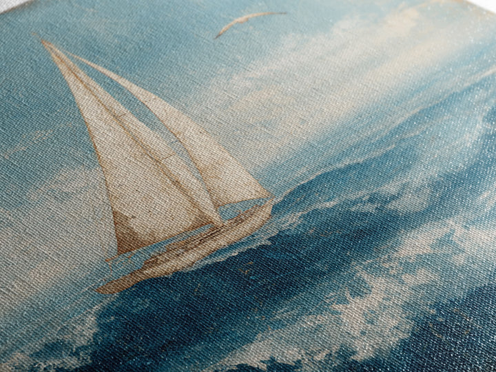 Sailboat Leaning into Wind on Blue Water Canvas Print, Nautical Art, Room Decor, Coastal Decor, Fine Art, Harbor, Printable, NAU-1x1-49