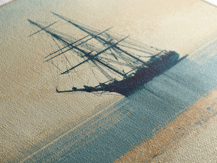 Tall Ship Silhouette at Sunset Framed Canvas Print, Nautical Art, Printable, Coastal Decor, Fine Art, Harbor, Beach Decor, NAU-1x1-8
