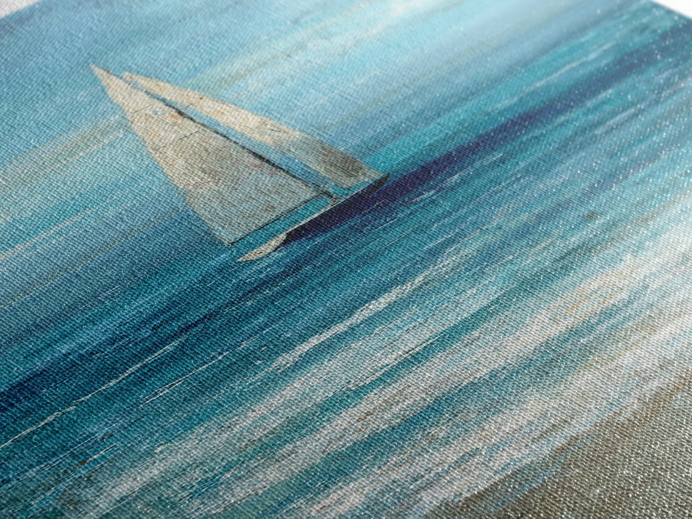 Sailboat Leaning into Wind on Blue Water Canvas Print, Nautical Art, Minimalist Decor, Coastal Decor, Fine Art, Harbor, NAU-1x3-13