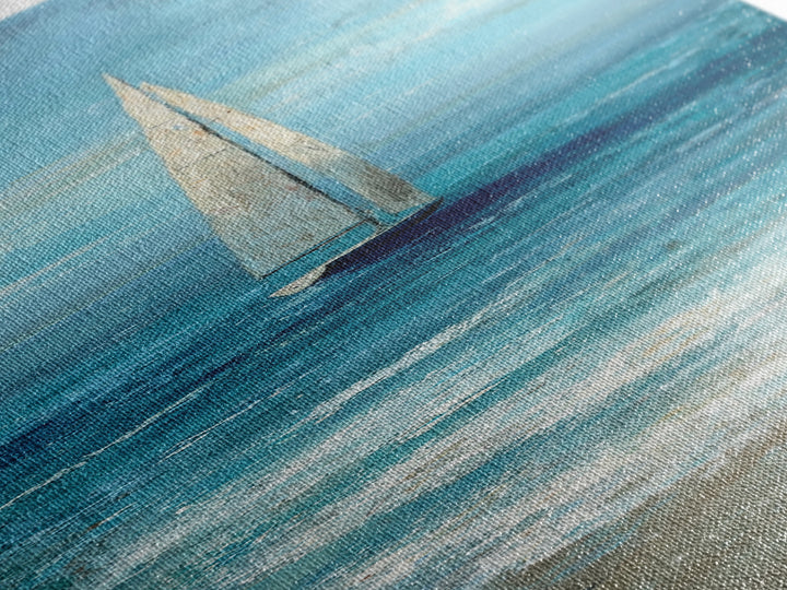 Sailboat Leaning into Wind on Blue Water Canvas Print, Nautical Art, Minimalist Decor, Coastal Decor, Fine Art, Harbor, NAU-1x3-13