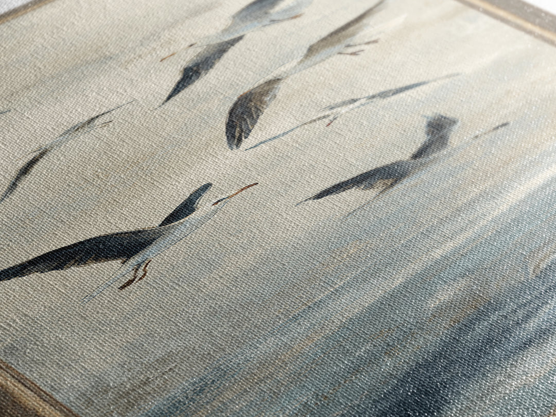 Coastal Gulls Flying Framed Canvas Print, Nautical Art, Textured Painting, Coastal Decor, Fine Art, Harbor, Printable Wall Art, NAU-1x3-29