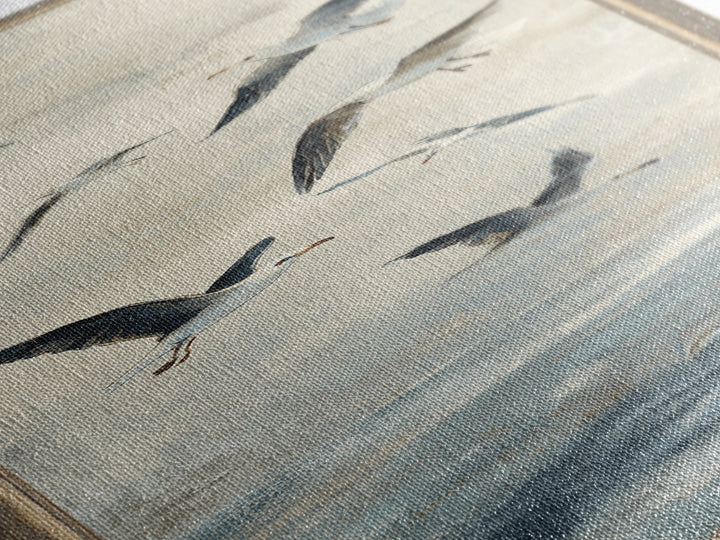 Coastal Gulls Flying Framed Canvas Print, Nautical Art, Textured Painting, Coastal Decor, Fine Art, Harbor, Printable Wall Art, NAU-1x3-29