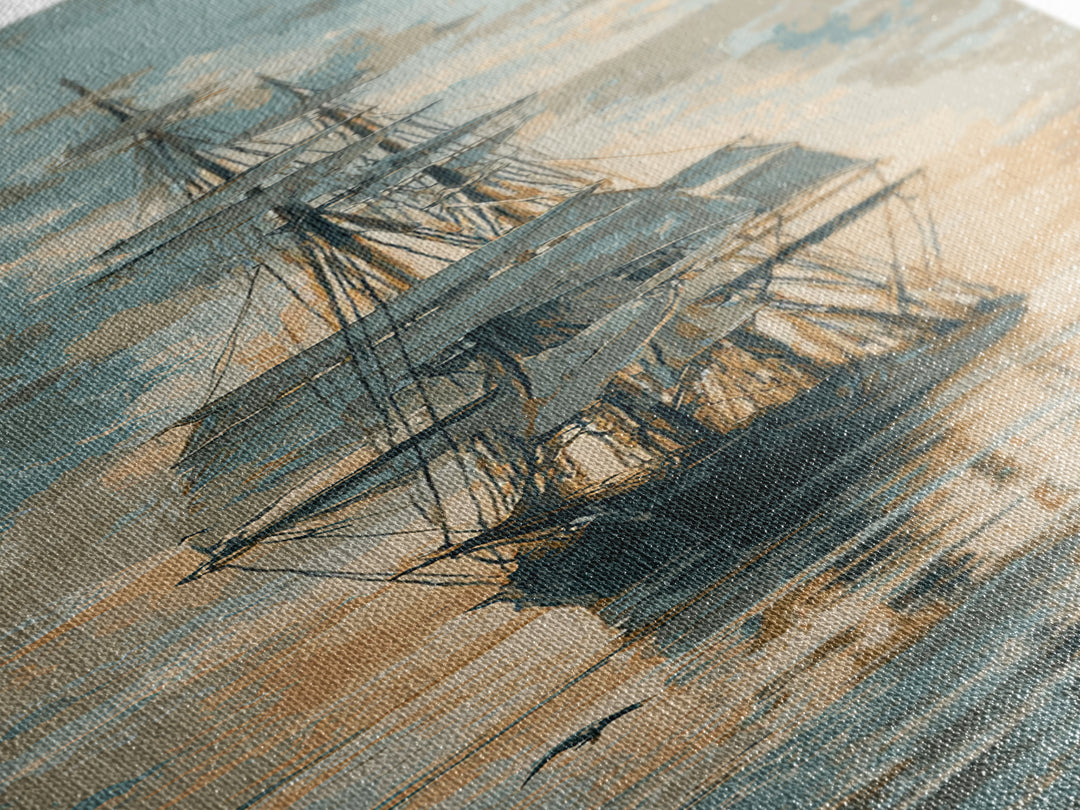 Tall Ship Silhouette at Sunset Canvas Print, Nautical Art, Coastal Wall Art, Coastal Decor, Fine Art, Harbor, Neutral Decor, NAU-1x3-68