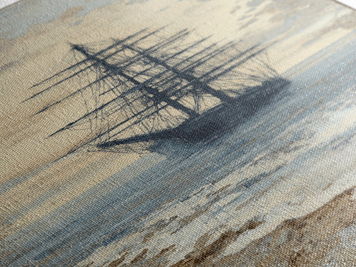 Tall Ship Silhouette at Sunset Framed Canvas Print, Nautical Art, Beach Print, Coastal Decor, Fine Art, Harbor, Luxury Decor, NAU-1x3-92