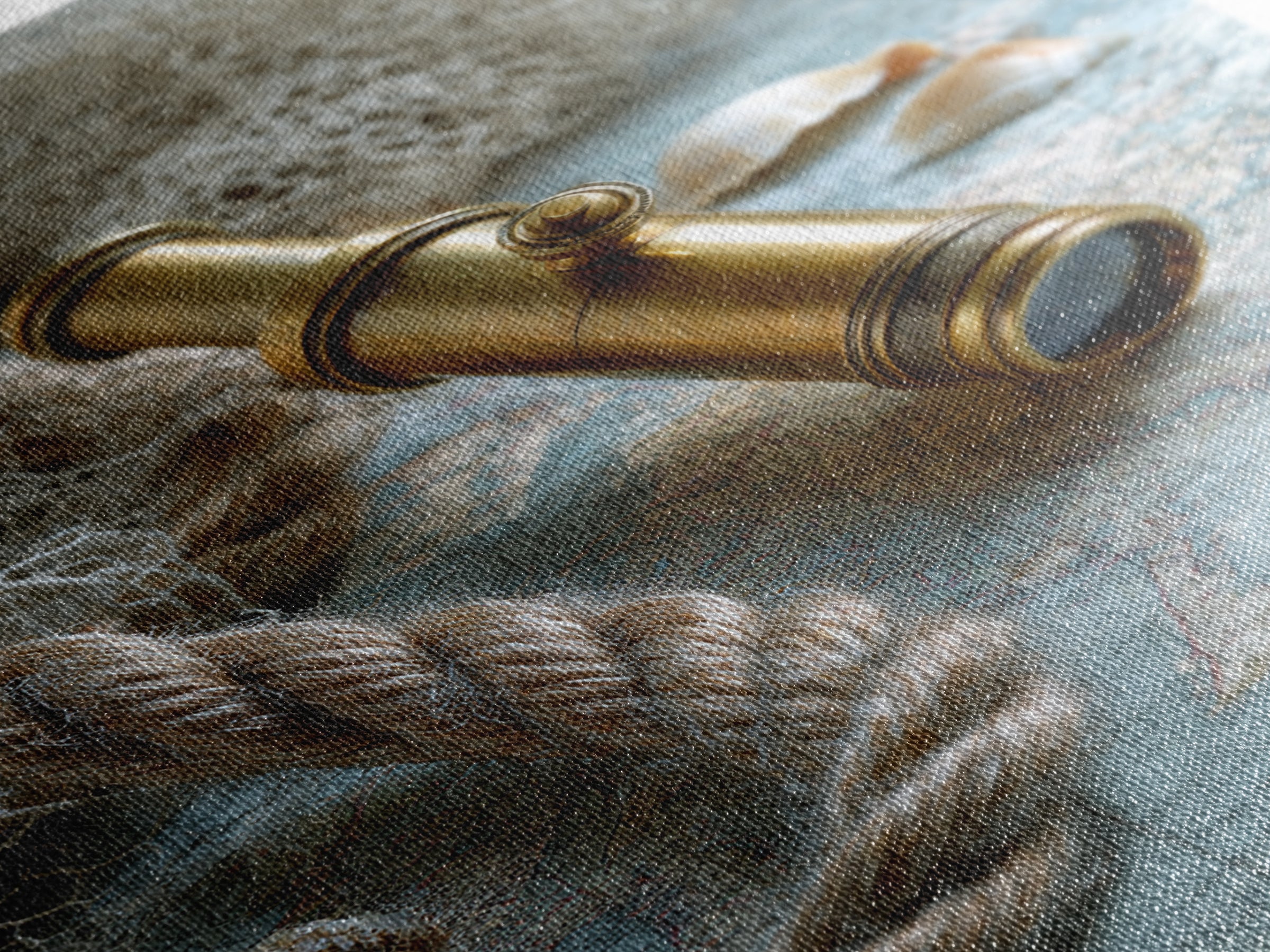 Brass Telescope and Old Map Still Life Canvas Print, Nautical Art, Wall Art, Coastal Decor, Oil Painting, Harbor, Digital Print, NAU-2x3-14