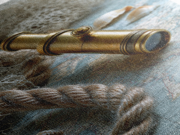 Brass Telescope and Old Map Still Life Canvas Print, Nautical Art, Wall Art, Coastal Decor, Oil Painting, Harbor, Digital Print, NAU-2x3-14